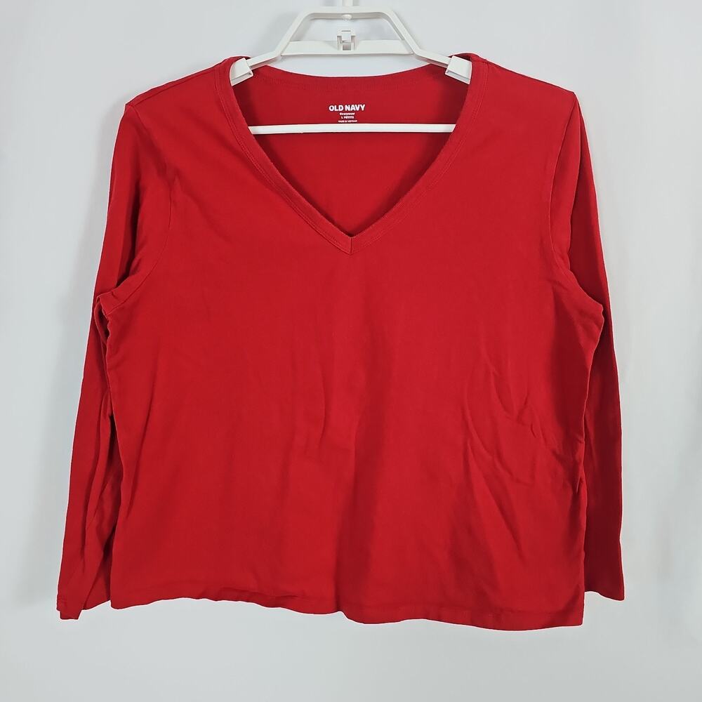 Old Navy Women Petite L Cotton Long Sleeve Shirt Relaxed Fit V-Neck, Bundle of 4